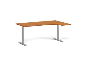 Rohový výškově nastavitelný stůl, 180x120 cm, 2 motory, L/P, šedá podnož, třešeň