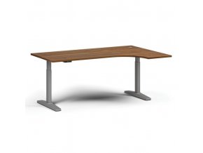 Výškově nastavitelný stůl, elektrický, 675-1325 mm, rohový pravý, deska 1800x1200 mm, šedá podnož, ořech