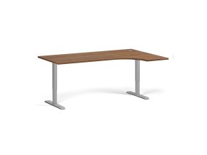 Rohový výškově nastavitelný stůl, 180x120 cm, 2 motory, L/P, šedá podnož, ořech