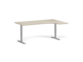 Rohový výškově nastavitelný stůl, 180x120 cm, 2 motory, L/P, šedá podnož, dub přírodní