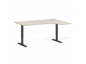 Výškově nastavitelný stůl, elektrický, 675-1325 mm, rohový pravý, deska 1600x1200 mm, černá podnož, bříza