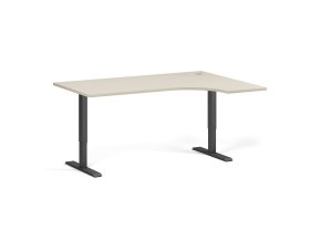 Rohový výškově nastavitelný stůl, 160x120 cm, 2 motory, L/P, černá podnož, bříza