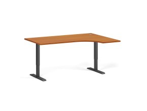 Rohový výškově nastavitelný stůl, 160x120 cm, 2 motory, L/P, černá podnož, třešeň