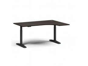 Výškově nastavitelný stůl, elektrický, 675-1325 mm, rohový pravý, deska 1600x1200 mm, černá podnož, wenge