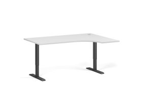 Rohový výškově nastavitelný stůl, 160x120 cm, 2 motory, L/P, černá podnož, bílá