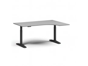 Výškově nastavitelný stůl, elektrický, 675-1325 mm, rohový pravý, deska 1600x1200 mm, černá podnož, šedá
