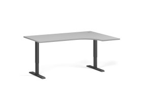 Rohový výškově nastavitelný stůl, 160x120 cm, 2 motory, L/P, černá podnož, šedá