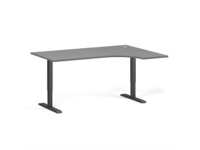 Rohový výškově nastavitelný stůl, 160x120 cm, 2 motory, L/P, černá podnož, grafit