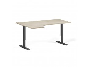 Výškově nastavitelný stůl, elektrický, 675-1325 mm, rohový levý, deska 1600x1200 mm, černá podnož, dub přírodní