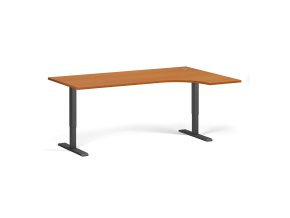 Rohový výškově nastavitelný stůl, 180x120 cm, 2 motory, L/P, černá podnož, třešeň