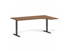 Výškově nastavitelný stůl, elektrický, 675-1325 mm, rohový pravý, deska 1800x1200 mm, černá podnož, ořech