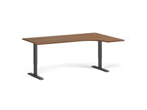 Rohový výškově nastavitelný stůl, 180x120 cm, 2 motory, L/P, černá podnož, ořech