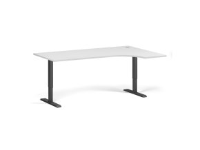 Rohový výškově nastavitelný stůl, 180x120 cm, 2 motory, L/P, černá podnož, bílá