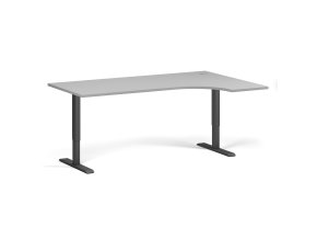 Rohový výškově nastavitelný stůl, 180x120 cm, 2 motory, L/P, černá podnož, šedá