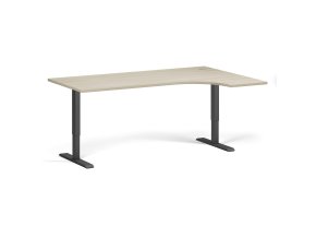 Rohový výškově nastavitelný stůl, 180x120 cm, 2 motory, L/P, černá podnož, dub přírodní