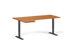 Výškově nastavitelný stůl, elektrický, 675-1325 mm, rohový levý, deska 1800x1200 mm, černá podnož, třešeň