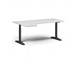 Výškově nastavitelný stůl, elektrický, 675-1325 mm, rohový levý, deska 1800x1200 mm, černá podnož, bílá