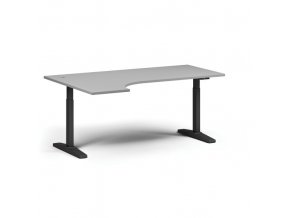 Výškově nastavitelný stůl, elektrický, 675-1325 mm, rohový levý, deska 1800x1200 mm, černá podnož, šedá