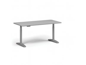 Výškově nastavitelný stůl OBOL, elektrický, 675-1325 mm, zaoblené rohy, deska 1600x800 mm, šedá zaoblená podnož, šedá