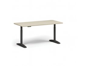 Výškově nastavitelný stůl OBOL, elektrický, 675-1325 mm, zaoblené rohy, deska 1600x800 mm, černá zaoblená podnož, bříza