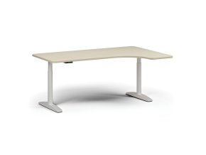 Výškově nastavitelný stůl OBOL, elektrický, 675-1325 mm, levý/pravý, deska 1800x1200 mm, bílá zaoblená podnož, bříza