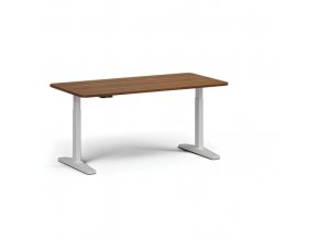 Výškově nastavitelný stůl, elektrický, 675-1325 mm, zaoblené rohy, deska 1600x800 mm, bílá podnož, ořech