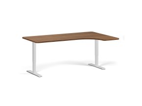 Výškově nastavitelný stůl, 180x120 cm, 2 motory, L/P, bílá podnož, ořech