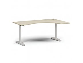 Výškově nastavitelný stůl OBOL, elektrický, 675-1325 mm, ergonomický pravý, deska 1800x1200 mm, bílá zaoblená podnož, bříza