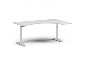 Výškově nastavitelný stůl OBOL, elektrický, 675-1325 mm, ergonomický pravý, deska 1800x1200 mm, bílá zaoblená podnož, bílá