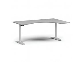 Výškově nastavitelný stůl OBOL, elektrický, 675-1325 mm, ergonomický pravý, deska 1800x1200 mm, bílá zaoblená podnož, šedá