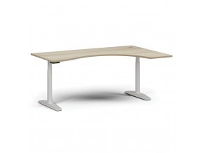 Výškově nastavitelný stůl OBOL, elektrický, 675-1325 mm, ergonomický pravý, deska 1800x1200 mm, bílá zaoblená podnož, dub přírodní
