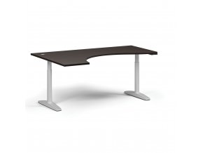Výškově nastavitelný stůl OBOL, elektrický, 675-1325 mm, ergonomický levý, deska 1800x1200 mm, bílá zaoblená podnož, wenge