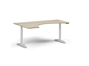 Výškově nastavitelný stůl OBOL, elektrický, 675-1325 mm, ergonomický levý, deska 1800x1200 mm, bílá zaoblená podnož, dub přírodní