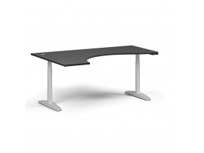 Výškově nastavitelný stůl OBOL, elektrický, 675-1325 mm, ergonomický levý, deska 1800x1200 mm, bílá zaoblená podnož, grafit