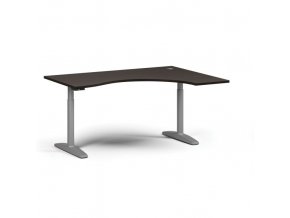 Výškově nastavitelný stůl OBOL, elektrický, 675-1325 mm, ergonomický pravý, deska 1600x1200 mm, šedá zaoblená podnož, wenge