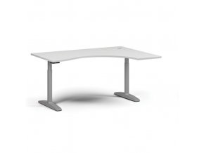 Výškově nastavitelný stůl OBOL, elektrický, 675-1325 mm, ergonomický pravý, deska 1600x1200 mm, šedá zaoblená podnož, bílá
