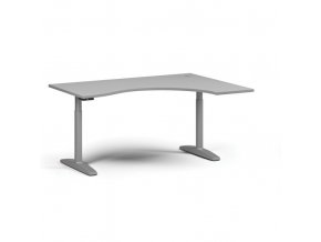 Výškově nastavitelný stůl OBOL, elektrický, 675-1325 mm, ergonomický pravý, deska 1600x1200 mm, šedá zaoblená podnož, šedá