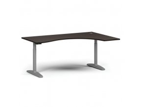 Výškově nastavitelný stůl OBOL, elektrický, 675-1325 mm, ergonomický pravý, deska 1800x1200 mm, šedá zaoblená podnož, wenge