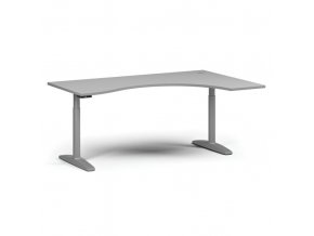 Výškově nastavitelný stůl OBOL, elektrický, 675-1325 mm, ergonomický pravý, deska 1800x1200 mm, šedá zaoblená podnož, šedá