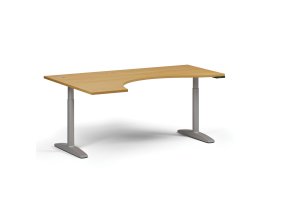 Výškově nastavitelný stůl OBOL, elektrický, 675-1325 mm, ergonomický levý, deska 1800x1200 mm, šedá zaoblená podnož, buk