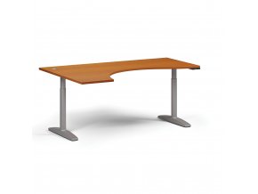 Výškově nastavitelný stůl OBOL, elektrický, 675-1325 mm, ergonomický levý, deska 1800x1200 mm, šedá zaoblená podnož, třešeň