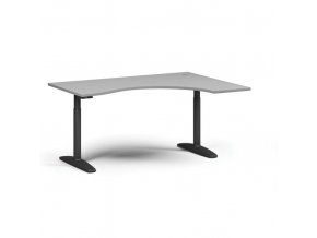 Výškově nastavitelný stůl OBOL, elektrický, 675-1325 mm, ergonomický pravý, deska 1600x1200 mm, černá zaoblená podnož, šedá