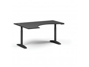 Výškově nastavitelný stůl OBOL, elektrický, 675-1325 mm, ergonomický levý, deska 1600x1200 mm, černá zaoblená podnož, grafit