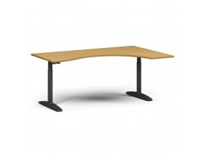 Výškově nastavitelný stůl OBOL, elektrický, 675-1325 mm, ergonomický pravý, deska 1800x1200 mm, černá zaoblená podnož, buk