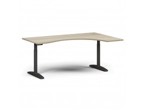 Výškově nastavitelný stůl OBOL, elektrický, 675-1325 mm, ergonomický pravý, deska 1800x1200 mm, černá zaoblená podnož, dub přírodní
