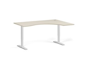 Ergonomický výškově nastavitelný stůl. 160x120 cm, 2 motory, L/P, bílá podnož, bříza