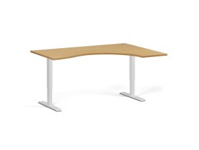 Ergonomický výškově nastavitelný stůl. 160x120 cm, 2 motory, L/P, bílá podnož, buk