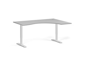 Ergonomický výškově nastavitelný stůl. 160x120 cm, 2 motory, L/P, bílá podnož, šedá