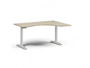 Výškově nastavitelný stůl, elektrický, 675-1325 mm, ergonomický pravý, deska 1600x1200 mm, bílá podnož, dub přírodní