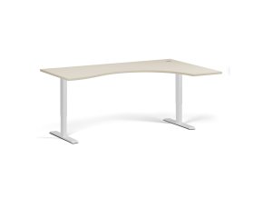 Ergonomický výškově nastavitelný stůl. 180x120 cm, 2 motory, L/P, bílá podnož, bříza